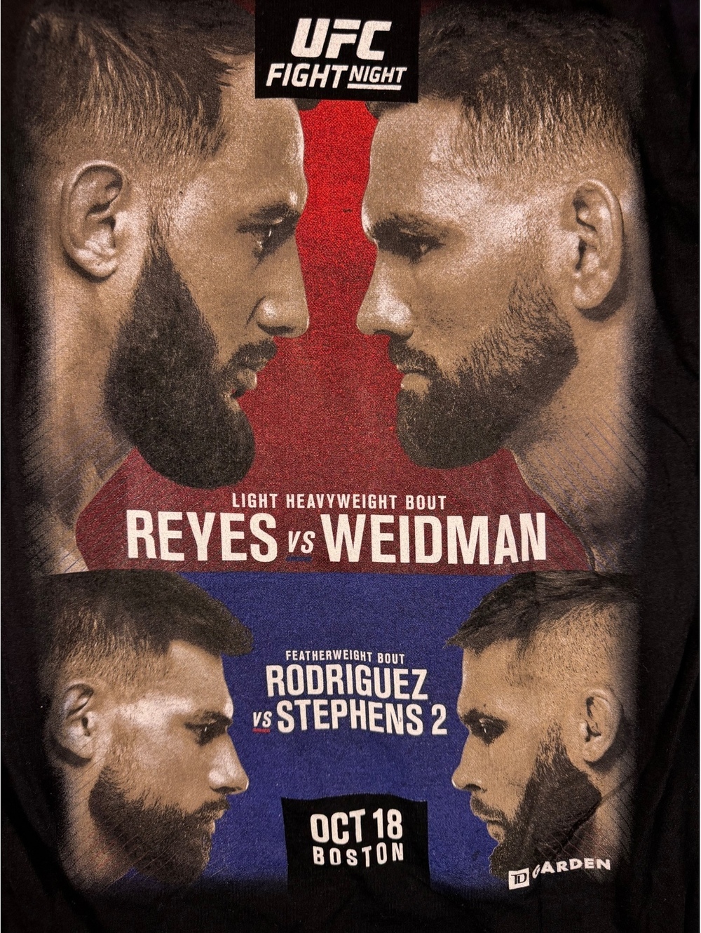 Official UFC Boston Fight Night 2022 T-Shirt Size Small 100% Cotton Black